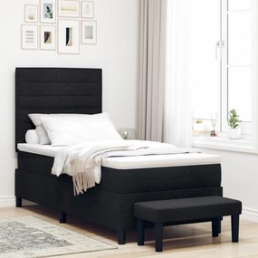Box Spring Ágy Matraccal és Padlóval Fekete 100x200 cm Szövet