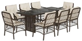 vidaXL 9 részes barna polyrattan kerti étkezőgarnitúra párnákkal