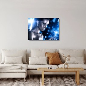 Kék csillogású nő képe (üvegen) (70x50 cm)