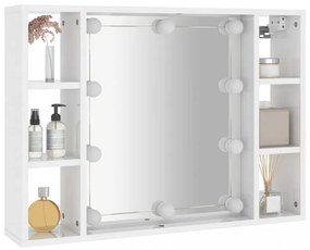 magasfényű fehér tükrös szekrény LED-ekkel 76 x 15 x 55 cm