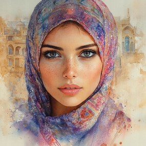 Vászonkép Canvas Nő Kelet Hidzsáb Akvarell Portré 40x40