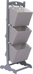 3 szintes sötétszürke fa kosárállvány 35 x 35 x 102 cm