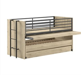 Natúr színű emeletes gyerekágy íróasztallal, kihúzható pótággyal, ágyráccsal 90x200 cm Sam – Vipack