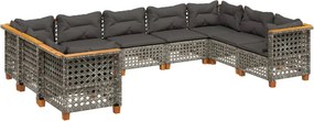 vidaXL 9 részes szürke polyrattan kerti ülőgarnitúra párnákkal