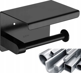 304 Wc-papír Tartó Polccal Matt fekete Fürdőszobai Akasztó