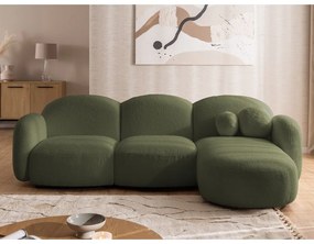 Zöld buklé sarokkanapé (jobb oldali-heverő résszel) Orbit – Ropez