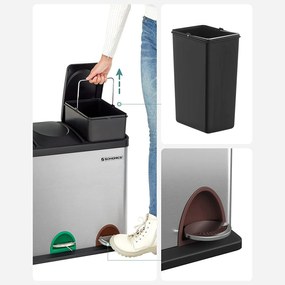 Szelektív szemeteskuka 3x15L, ezüst