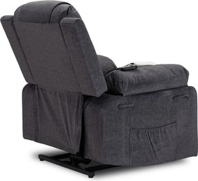 Fotel Masujący Elektrycznie Rozkładany FENIX z Funkcją Wstawania Ciemny Popiel