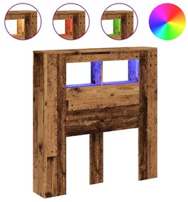 antik fa színű szerelt fa LED-es fejtámla 100x18,5x103,5 cm