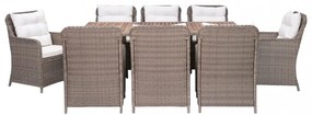 9 részes barna kültéri polyrattan étkezőgarnitúra párnákkal