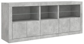 betonszürke tálalószekrény LED-világítással 162 x 37 x 67 cm