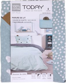 Gyerek Pamut Ágyneműhuzat Víziló 200 X 140 CM Kék Gombos