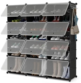 12 rekeszes műanyag cipőtartó oldalsó akasztókkal