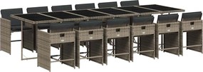 vidaXL 13 részes szürke polyrattan kerti ülőgarnitúra párnákkal