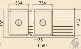 RIVA 2B 1D 1160x500 gránit mosogató LIGHT BEIGE GRANMASTER