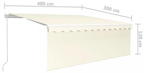 krémszínű LED-es kézzel kihúzható napellenző redőnnyel 4 x 3 m