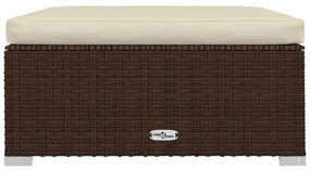 barna polyrattan kerti lábtartó párnával 70 x 70 x 30 cm