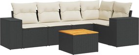 vidaXL 6 részes fekete polyrattan kerti ülőgarnitúra párnákkal