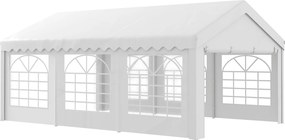 Outsunny Party Pavilon Kocsibeálló 6x4m Pergola Napernyő Pavilon 4 Oldalfallal Ablakokkal Anti-UV Rendezvényekhez Esküvők Steel PE Fehér | Aosom