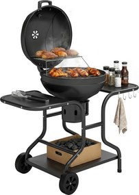 Outsunny faszenes kotyogós grill oldalasztalokkal, fedélhőmérővel és kerekekkel — 129 x 63,5 x 106,5 cm | Aosom