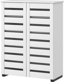 HOMCOM 5-Szintes Cipőtartó 4 Állítható Polccal és Rácsos Ajtókkal, Modern Helytakarékos Cipő Szervező Fából, 76x33x98 cm, Fehér | Aosom