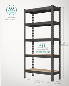 SONGMICS 5 szintes polcrendszer készlet 2 db-os,  30×75×150 cm, fekete