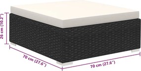 8-részes fekete polyrattan kerti bútorszett párnákkal