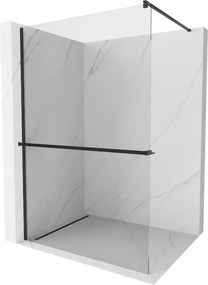 Mexen Kioto +, zuhany paraván polccal és törölközőtartóval 110 x 200 cm, 8mm átlátszó üveg, fekete profil, 800-110-121-70-00
