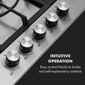 Ignito 5, gázfőzőlap, 5 Sabaf égő, rozsdamentes acél, ezüst