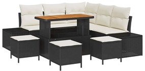 vidaXL Kerti Kanapé Szett párnával tárolóval 9 pcs Fekete Poli rattan