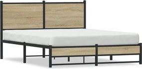 vidaXL sonoma tölgy színű fém ágykeret matrac nélkül 140 x 190 cm