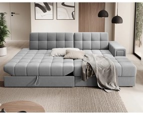 Szürke bársony kinyitható sarokkanapé (jobb oldali-heverő résszel) Blezalt – ELTAP