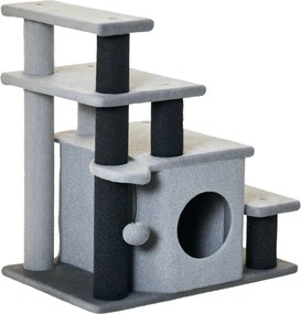 PawHut Kutyaszám 3/4 Lépcső 66 cm Magas Háziállat Lépcső Alvó Barlanggal, Rámpával, Játékfallal, Macskák Felszereléséhez Közepes Méretű Kutyákhoz, Szü