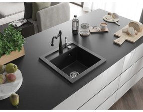 Mexen Vito, gránit mosogató 490x520x210 mm, 1 kamrás és mosogató csaptelep Carla, fekete, 6503-77-670700-70