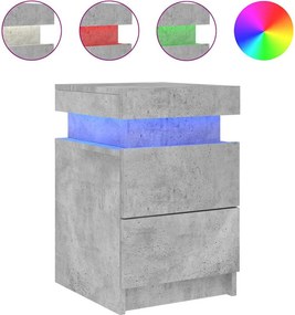 vidaXL betonszürke éjjeliszekrény LED-világítással 35 x 39 x 55 cm