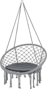 Outsunny Kerek Függőszék Ø60 cm Hintaágy Párnával és Pamut Kötéllel Beltéri és Kültéri Használatra 80x80x42 cm Szürke | Aosom
