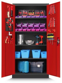 Fém műhelyszekrény polcokkal BRUNO, 920 x 1850 x 500 mm, antracit-piros