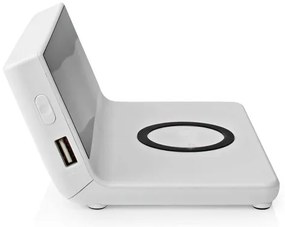 Nedis WCACQ20WT - Ébresztőóra LCD kijelzővel és vezeték nélküli töltő 15W/5V fehér