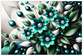 Kép - 3D türkiz virágok (90x60 cm)