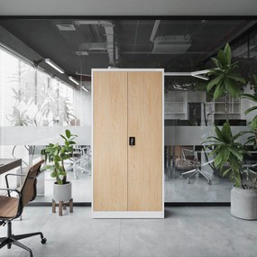 Fém iratszekrény JAN, 900 x 1850 x 400 mm, Eco Design: fehér/ sonoma tölgy