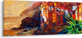 Kép - Falu Cinque Terre partján, az olasz riviérán, modern impresszionizmus (120x50 cm)