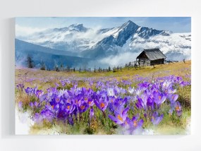 Vászonkép Canvas Krokodilok Hegyek Kunyhó Tisztás Tavasz Tájkép 120 x 80