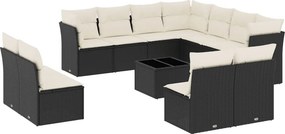 vidaXL 12 részes fekete polyrattan kerti ülőgarnitúra párnákkal