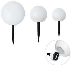 3 darabos fehér kültéri állólámpa szett LED napelemes IP44 - Ludger