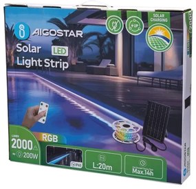 Aigostar - LED RGB dimmelhető napelemes szalag 20W, 3,2V, 20 m, IP65, DO