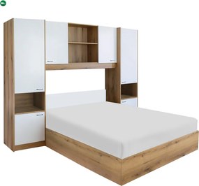 Ágy felépítménnyel, 160x200, fehér magasfényű HG, MILAGA