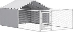 PawHut Kutyakenel UV-álló Vízálló Tetővel és Forgatható Tálakkal, Kutya Kennel Közepes és Nagy Kutyák Számára Acél Zárható Ajtóval, 400x230x150 cm, Ez