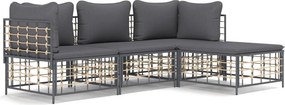 vidaXL 4 részes antracitszürke polyrattan kerti ülőgarnitúra párnákkal