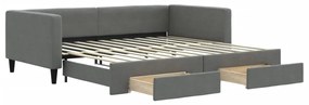 sötétszürke kihúzható szövetheverő fiókokkal 100 x 200 cm