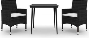 vidaXL 3 részes polyrattan és üveg kerti étkezőgarnitúra párnákkal